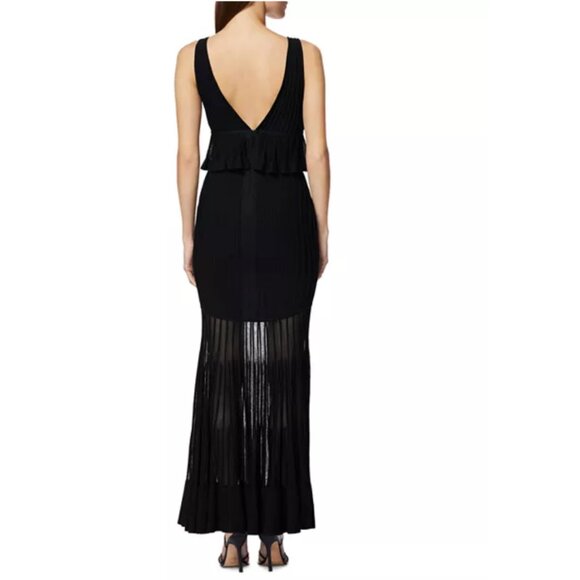 Hervé Léger Sheer Fluted Black Striped Stretch Knit Gown - Picture 4 of 12